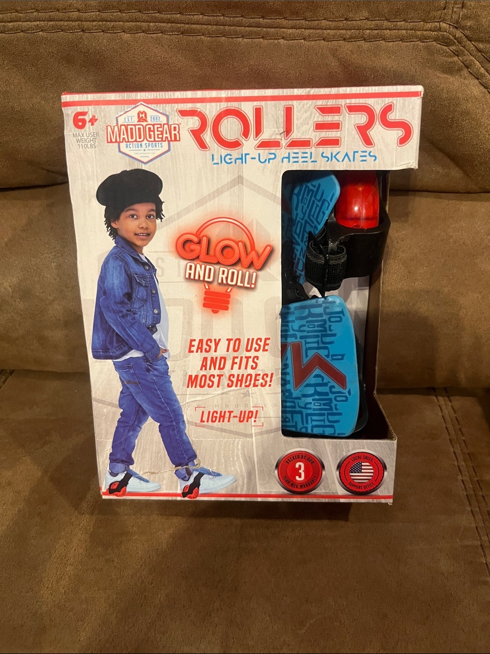 Madd Gear Roll'ers Light-Up Heel Skates — Blue with Red Wheels